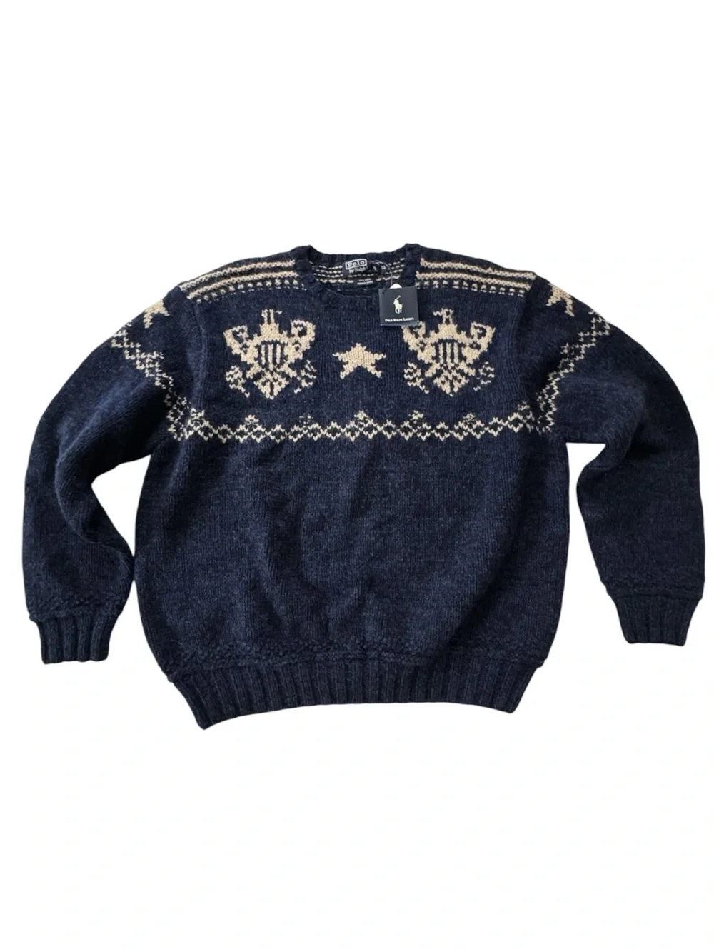 Polo Ralph Lauren Vintage Navy Hand-knit Crewneck Eagle Sweater | XL NWT